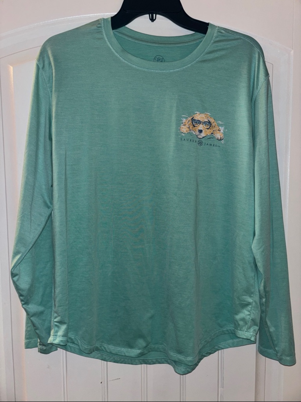Lauren James Fishing Shirt Womens Teal Seafoam Green Lab Goldendoodle